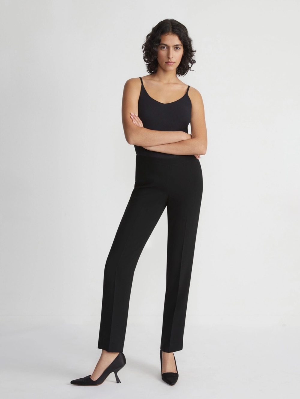 Lafayette 148 New York Black Finesse Crepe Bleecker Pant Straight Leg Side Zip 6